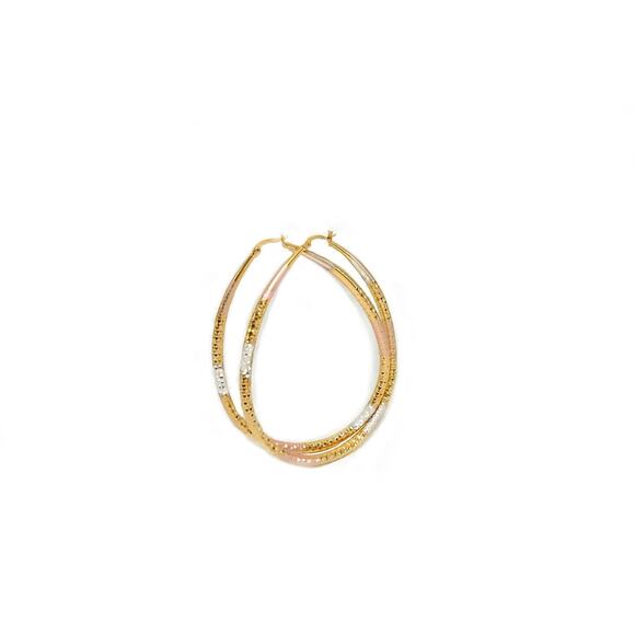 Tri -Tone 3" height Tear Drop hoop earrings Diamond-cut Texture Gold Filled 14K - Picture 1 of 7